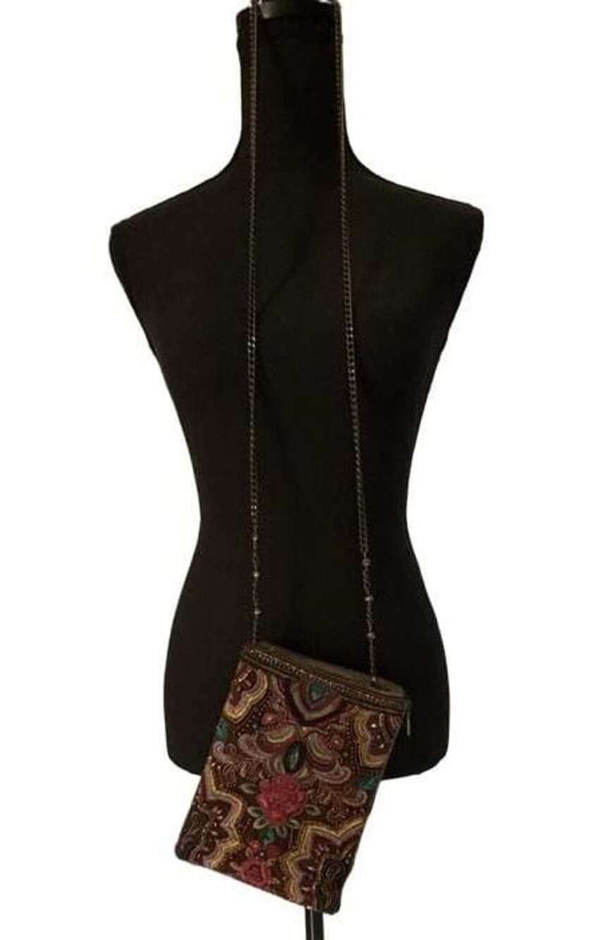 Mary Frances Beaded & Embroidered Velvet Crossbody Bag Brown Multi - Picture 3 of 5